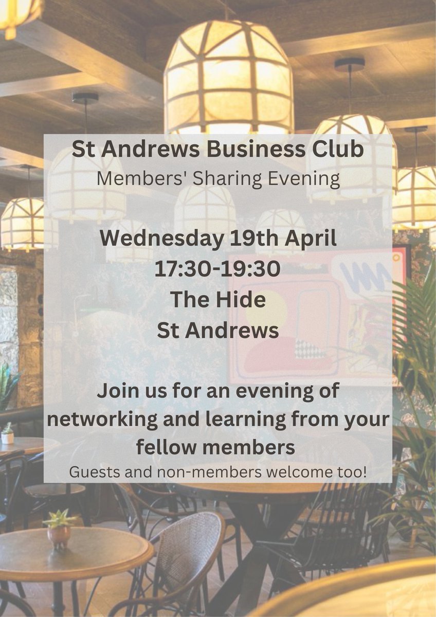 We are pleased to invite you to our members’ sharing evening at The Hide, on Wednesday 19th April from 17:30-19:30.
A great opportunity if you wish to share any of your business wisdom to fellow attendees, alongside some lovely refreshments!

To book: ow.ly/B4gR50NHk5Z