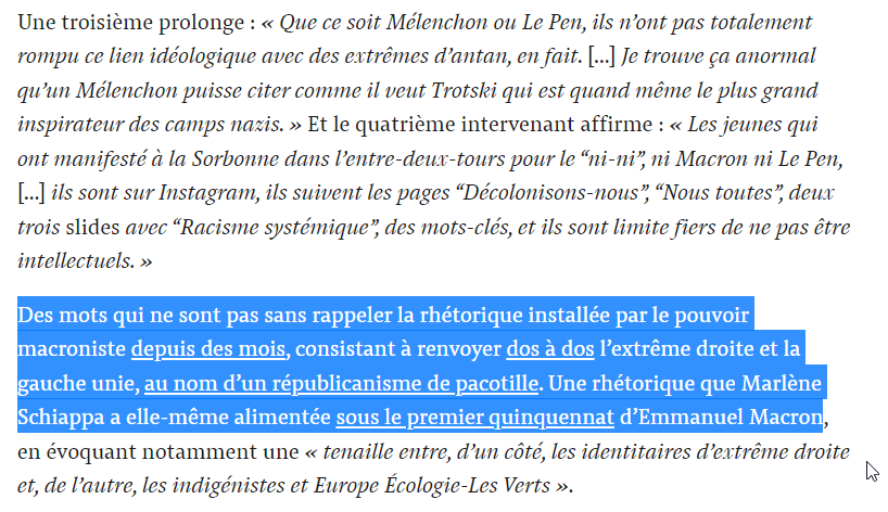 🚨‼️ Mediapart : nouvelles révélation sur l'affaire Schiappa. Une association créée 13 jours après l'assassinat de Samuel #Paty reçoit 330 000 euros

Cet argent sera utilisé notamment pour des vidéos anti-Melenchon et anti-NUPES pendant les campagnes électorales et plutôt