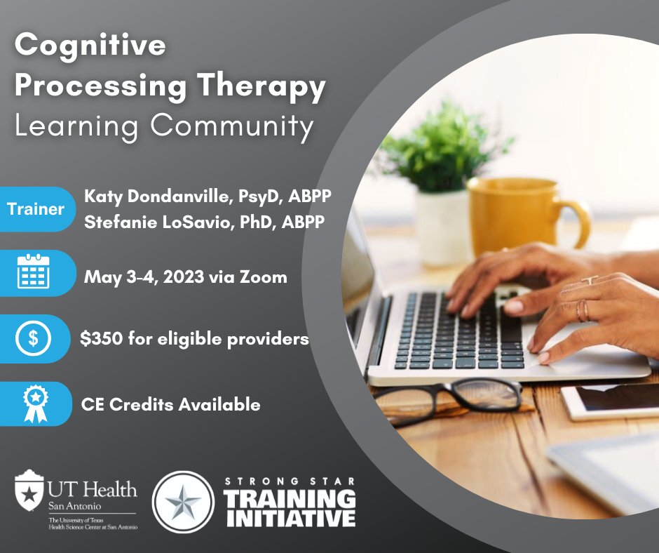 STRONGSTARTrain's tweet photo. Hurry and secure a spot in our Cognitive Processing Therapy (CPT) learning community! Apply by April 20th to gain the tools and knowledge needed to treat PTSD. Don't miss out, apply now at: https://t.co/hNYzONZUdL
#CognitiveProcessingTherapy #MentalHealthMatters #traumarecovery https://t.co/eVP4Sibmm7