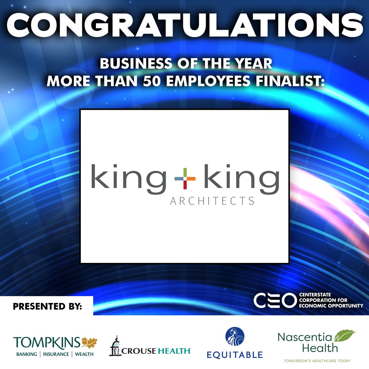 CenterStateCEO's tweet photo. Congratulations to @kingarchsyr on being named a CenterState CEO 2023 Business of the Year Awards finalist, in the More Than 50 Employees category. Register for CenterState CEO's 2023 Annual Meeting, here: https://t.co/sM0hdjKMJp https://t.co/5EkItgPGuv