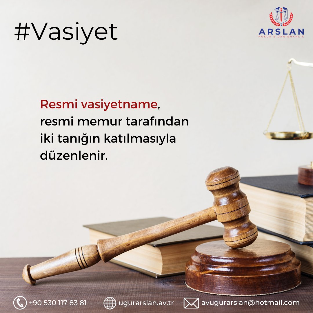 📌Detaylı bilgi ve iletişim için ;
 ☎+90 530 117 83 81
📩avugurarslan@hotmail.com
🌐ugurarslan.av.tr
---
#vasiyet #vasiyetname #vasiyetimdir #miras #mirascı #mirasavukatı #ankaraavukat #ankara #avukat #avukatbul #hukuk #hukukçu #yargı #avukatarıyorum #avukatuğurarslan