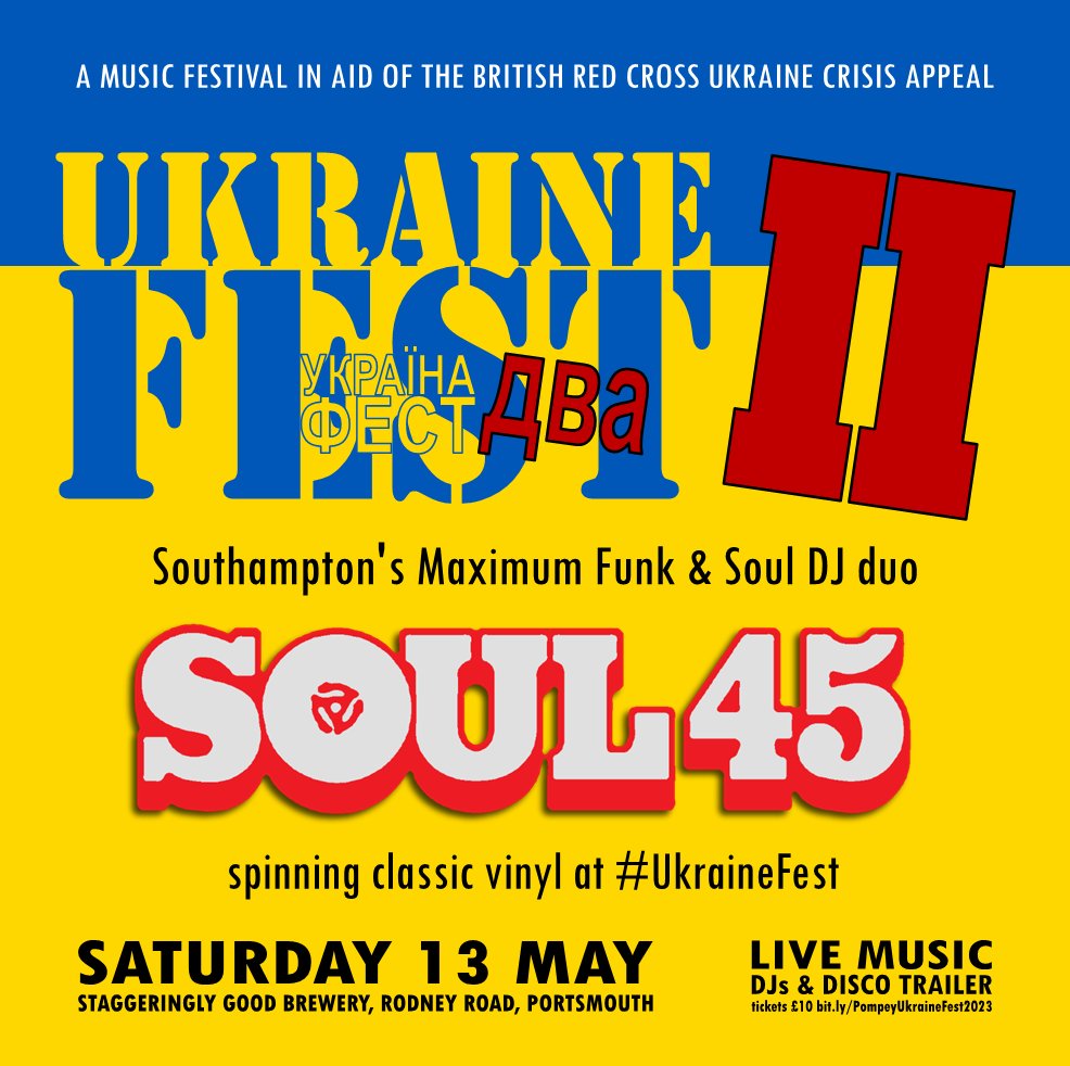 #Southampton's premiere #Funk & #Soul duo @soul45djs join us for #UkraineFest 2023. MJ & Disgo Dan have spun the black circles across the UK, getting parties started right & always #vinyl only. 

Get festival tickets now at bit.ly/PompeyUkraineF… #Southsea #festival #Portsmouth