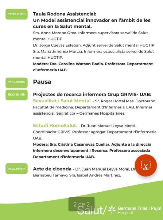 Ets infermera? Alumne d'Infermeria? Professional de salut?
Jornades de recerca infermera sobre "Salut Mental i Vulnerabilitats"
🗓️ 10 maig
Organitzat pel grup de recerca <a href="/GRIVIS6/">GRIVIS</a> <a href="/UABBarcelona/">Universitat Autònoma de Barcelona</a> i <a href="/hgermanstrias/">Hosp. Germans Trias</a>

@dgimdiez <a href="/juanleyvamoral/">Juan M. Leyva Moral</a> <a href="/roger_hortal/">Roger Hortal Mas</a> <a href="/jcuevasesteban/">jorge cuevas</a> <a href="/magdacas/">Magda Casamitjana</a>