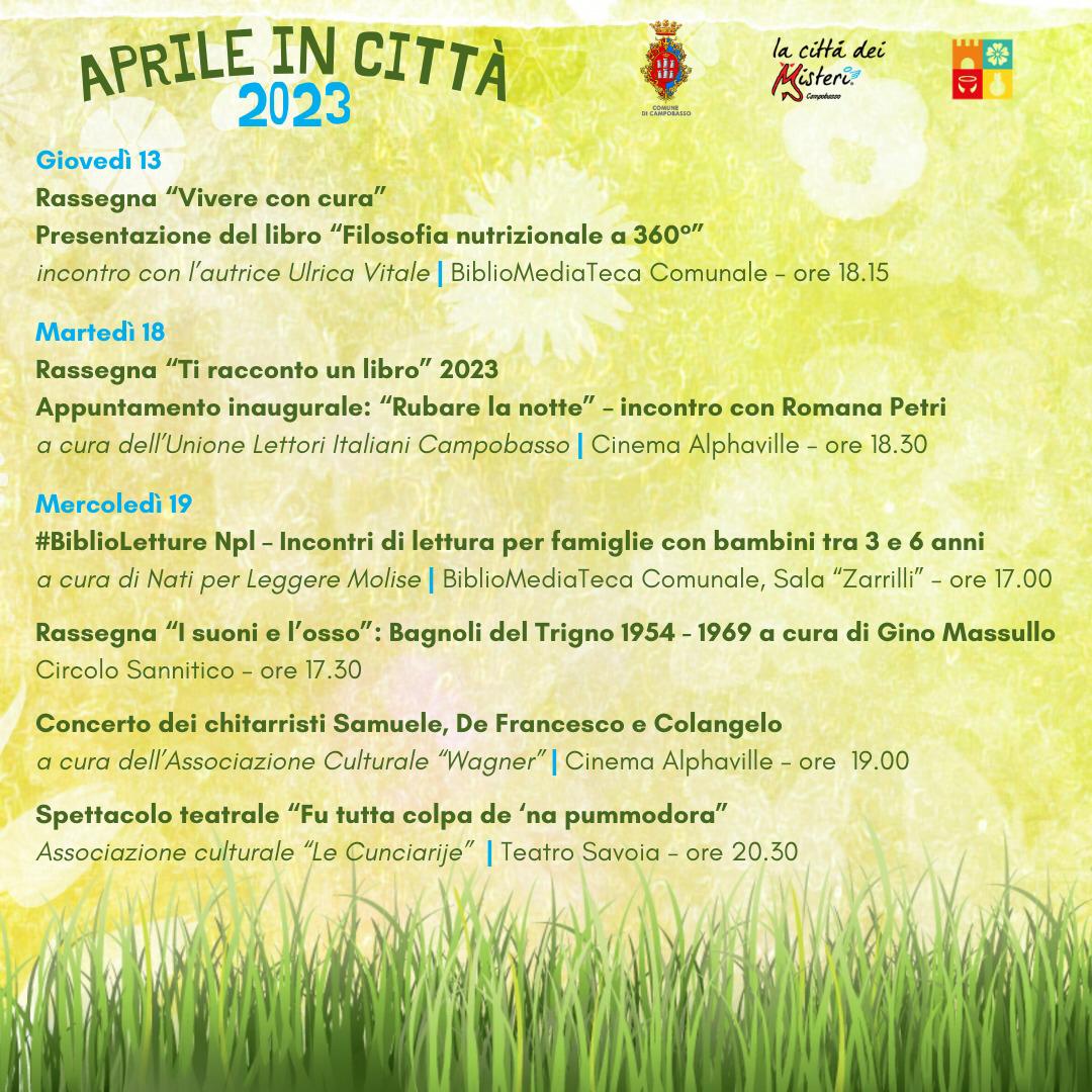 campobassocitta's tweet photo. #Campobasso
𝗖𝗼𝘀𝗮 𝗰’𝗲̀ 𝗱𝗶 𝗯𝗲𝗹𝗹𝗼 𝗶𝗻 𝗰𝗶𝘁𝘁𝗮̀?

I prossimi appuntamenti ⬇️

#aprileincittà #primavera
#visitcampobasso #campobasso #molise #infopoint #infopointTuristico #turismo #cultura #LaCittaDeiMisteri #eventi #eventiInCittà #cittàchelegge https://t.co/r8uBab3IzG
