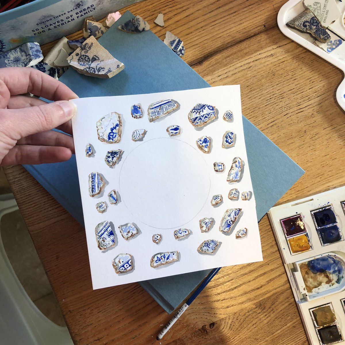 BMudlark's tweet photo. The start of a new card design- layer one of the water colour is complete! Tomorrow I will add a little more and then start adding detail in pencil! #art #dailyart #watercolour #fieldfinds #mudlarkinspired https://t.co/QytJoO2BfO
