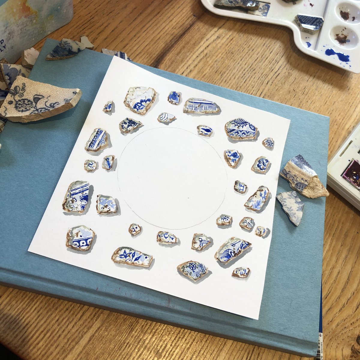 BMudlark's tweet photo. The start of a new card design- layer one of the water colour is complete! Tomorrow I will add a little more and then start adding detail in pencil! #art #dailyart #watercolour #fieldfinds #mudlarkinspired https://t.co/QytJoO2BfO