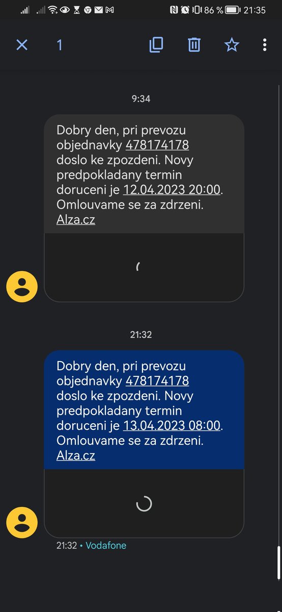 Martin18423831's tweet photo. Už tři dny každých 12 hodin dostávám od Alzy omluvy za zpoždění objednávky. Tak hlavně, že inzerují doručení ještě tentýž den. https://t.co/YkLyvPnuw7