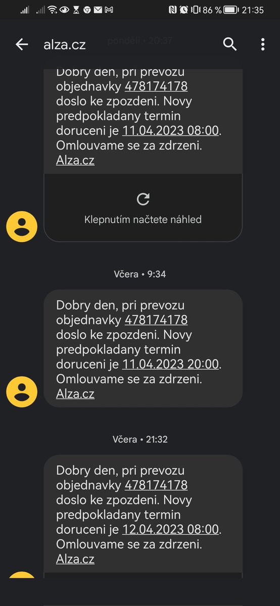 Martin18423831's tweet photo. Už tři dny každých 12 hodin dostávám od Alzy omluvy za zpoždění objednávky. Tak hlavně, že inzerují doručení ještě tentýž den. https://t.co/YkLyvPnuw7
