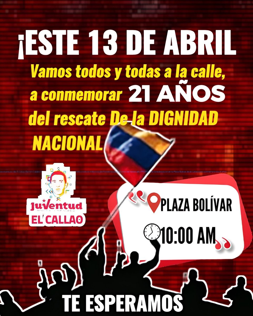 JPSUV_ElCallao's tweet photo. #12Abril VAMOS TODOS Y TODAS A LA CALLE A CELEBRAR EL DIA DE LA DIGNIDAD NACIONAL.
#RebeldiaComunicacional https://t.co/PzEZACffiD