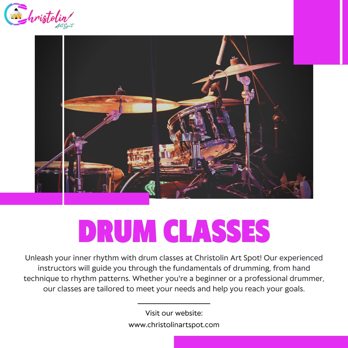 ChristolinSpot's tweet image. Unleash your inner rhythm with drum classes at Christolin Art Spot! Our experienced instructors will guide you through the fundamentals of drumming, from hand technique to rhythm patterns.
#drummingworkshop #communityclasses #rhythmandsoul #drumming #drumcircle