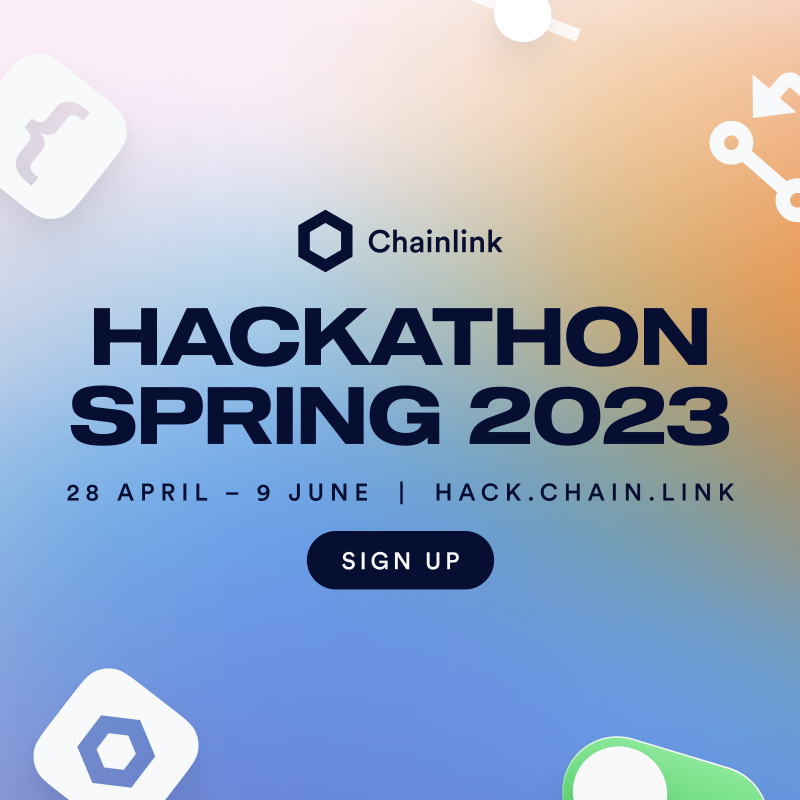 chainlink's tweet photo. 🚨 The #Chainlink Spring 2023 Hackathon is open for registration 🚨

- Compete for $400K in prizes
- Attend expert-run workshops
- Connect with the best in #Web3

Sign up to help build the next generation of #dApps👇
