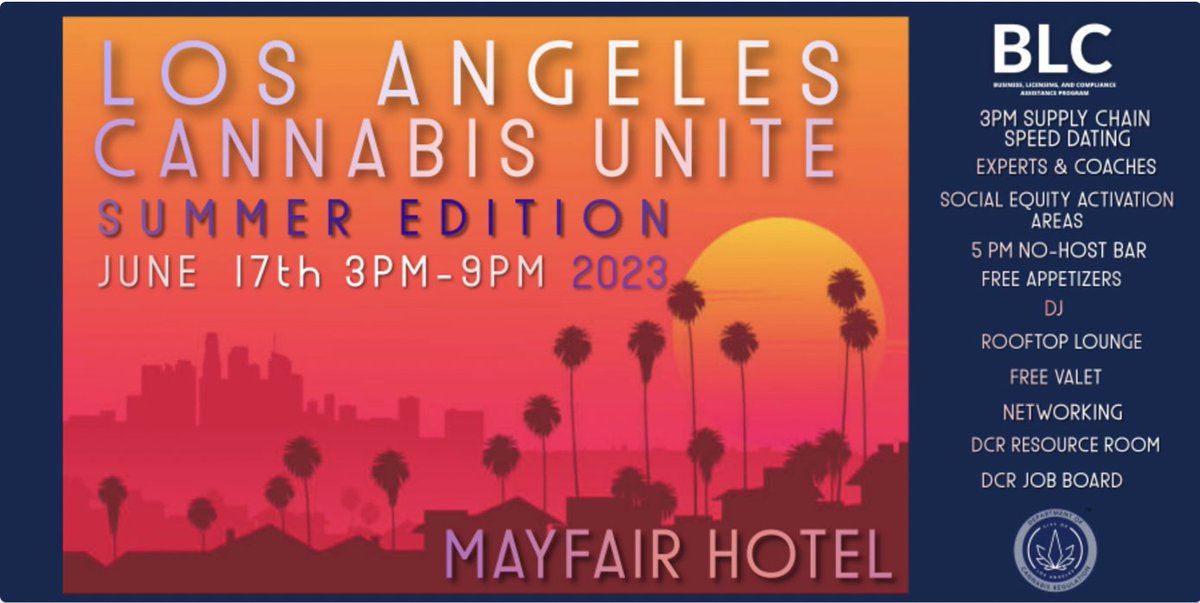 eventhi_io's tweet photo. Los Angeles Cannabis Unite
Exciting networking opportunities will include Business Supply Chain Speed Dating, a DCR Resources Room, and Jobs Board access for all attendees.
https://t.co/oPtnpcssHK https://t.co/EGEtWdc0Rr