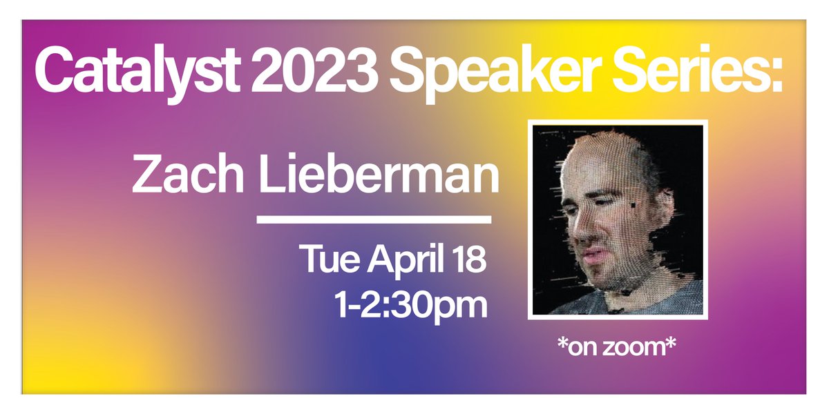 The Creative School Catalyst (@thecatalyst_to) on Twitter photo Join us next week to hear <a href="/zachlieberman/">zach lieberman</a> discuss his work building experimental drawing and animation tools to make interactive environments that invite participants to become performers! Register here: bit.ly/3ZXwTzm Join us next week to hear <a href="/zachlieberman/">zach lieberman</a> discuss his work building experimental drawing and animation tools to make interactive environments that invite participants to become performers! Register here: bit.ly/3ZXwTzm