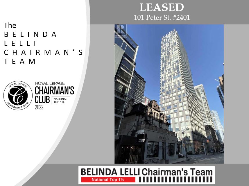 bel_lelli's tweet photo. LEASED! 101 Peter St. 2401 
Luxurious, modern 1 bed, large balcony (103 sqft)  Steps to the Financial District, St. Andrew Subway, Starbucks 
We are experts in securing leases in this competing market
#leaseexperts #BelindaLelliTeam #toprealtors #buyersagents #chairmansclub2022 https://t.co/NaMRT53VI9