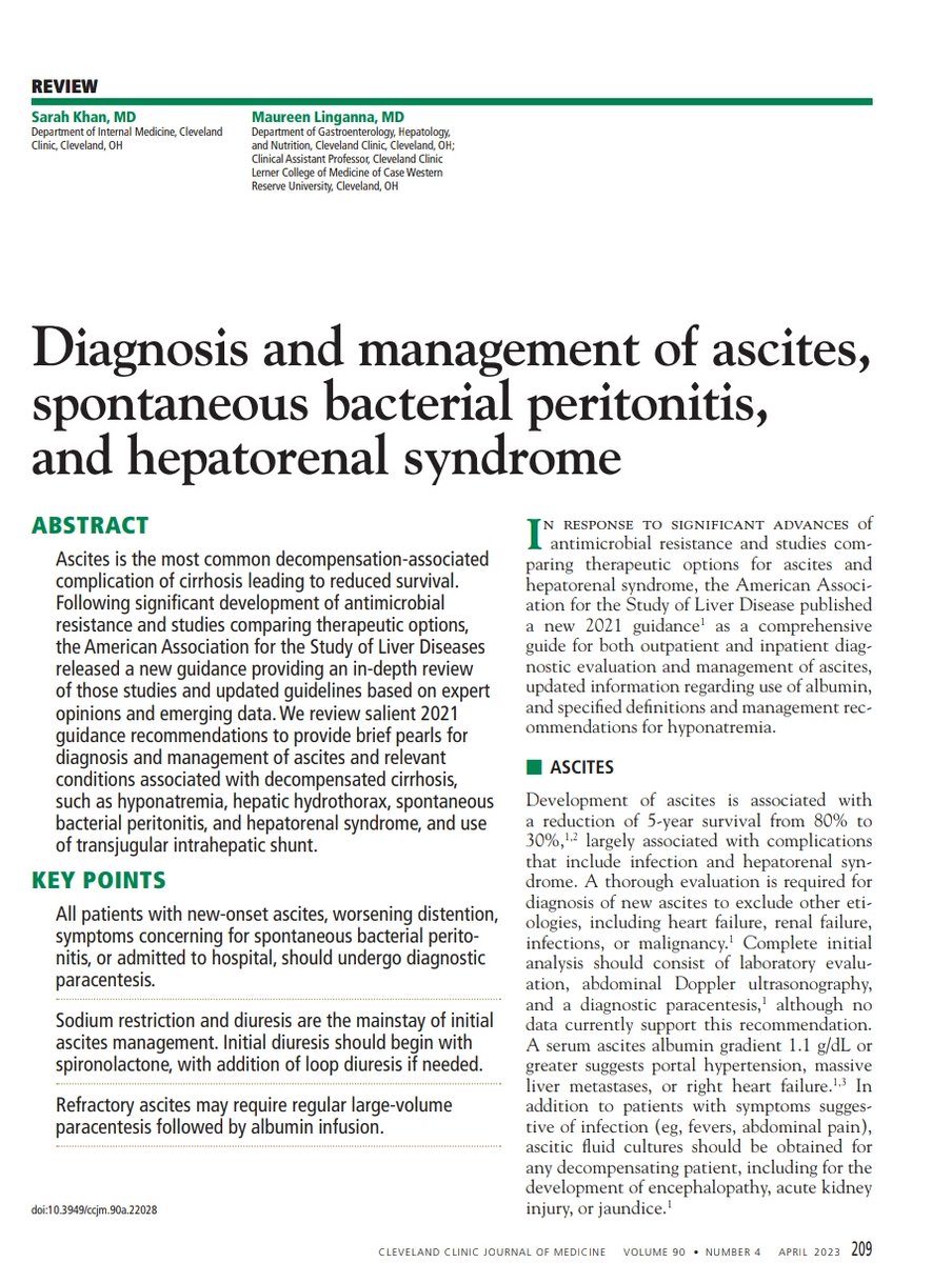 SOMELaguna's tweet photo. Diagnóstico y Manejo de Ascitis, Peritonitis Bacteriana Espontánea y Dc Hepato Renal‼️👌🏼

📚 doi:10.3949/ccjm.90a.22028

Artículo completo ✅👇🏼🆓️
https://t.co/pdXNGVQYF8 https://t.co/gLToJyK3aK
