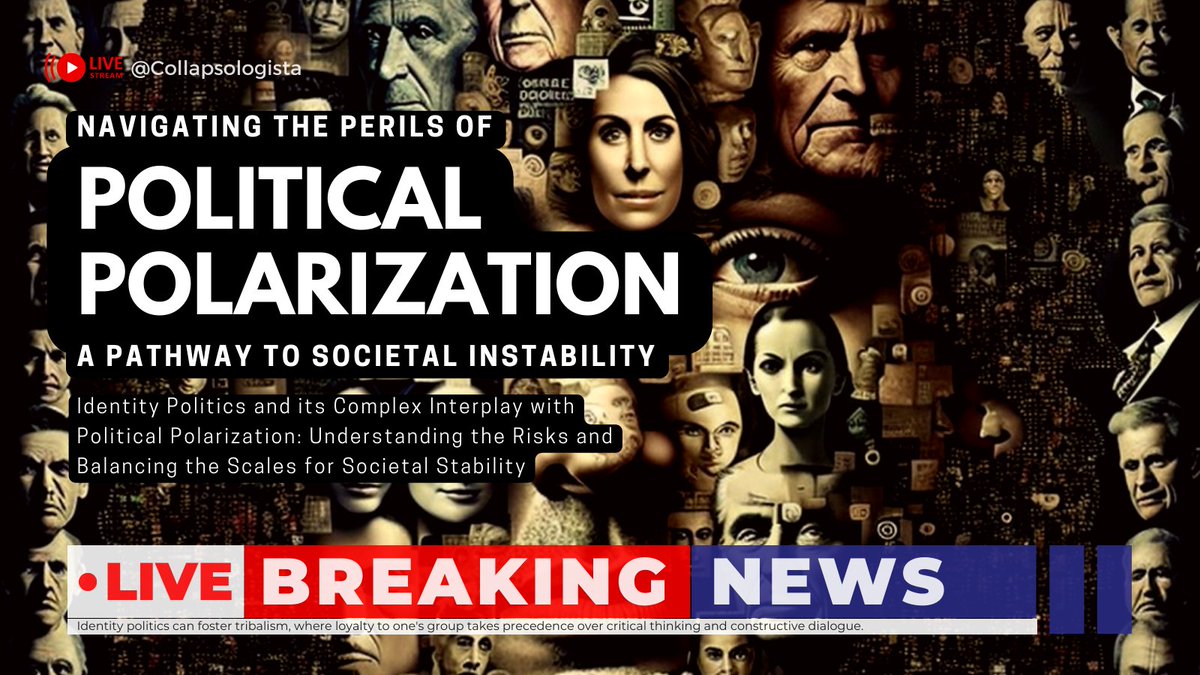 1/ 🎭 Political polarization, the growing divide between political ideologies, poses a significant risk to societal stability and increases the likelihood of collapse. Let's examine the causes, consequences, and potential solutions to this pressing issue.👇 #PoliticalPolarization