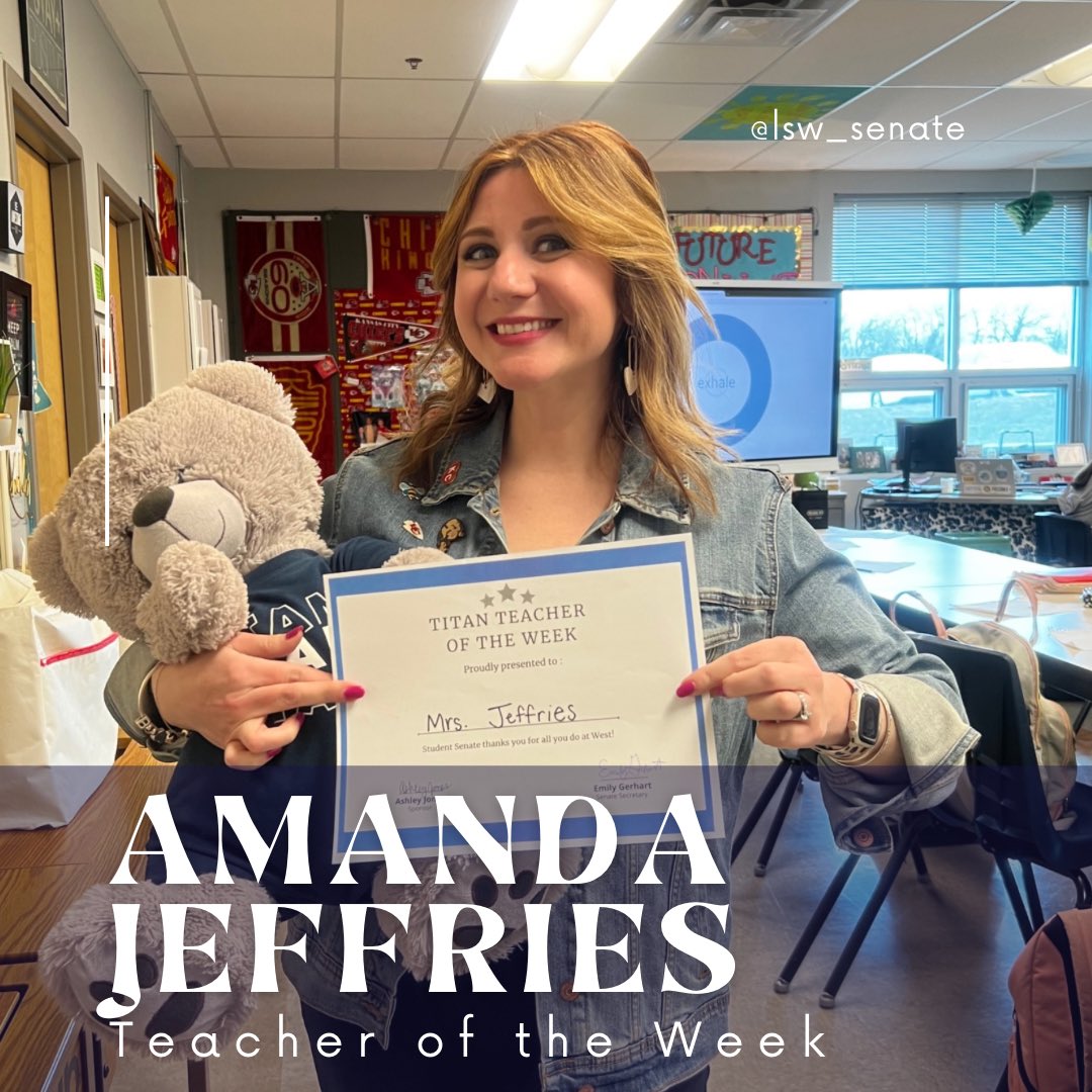 LSWSenate's tweet photo. Last week’s teacher of the week is Mrs. Jeffries! Her bubbly personality lights up everyone's day and she is always there to help her students. 
This week's teacher of the week is Mrs. Palmer. She is dedicated to her students and works hard to help students learn.
Thank you both! https://t.co/l0qhQmcL2W