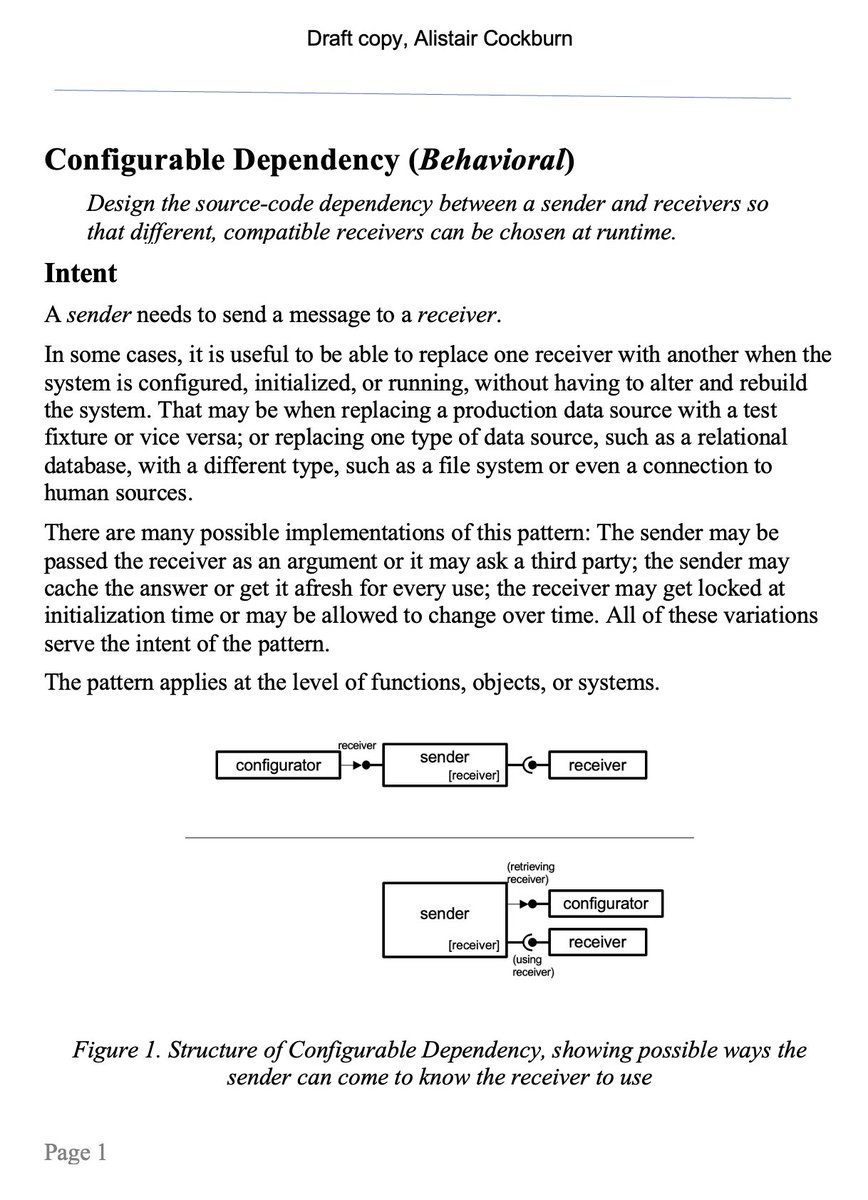 TotherAlistair's tweet image. thanks to @jcoplien , i'm dragging out my old patterns template I haven't used in ages. Loving the indications/ counterindications/ side effects/ overdose effects. 
#truthinadvertising
I wish all patterns writers would do this.