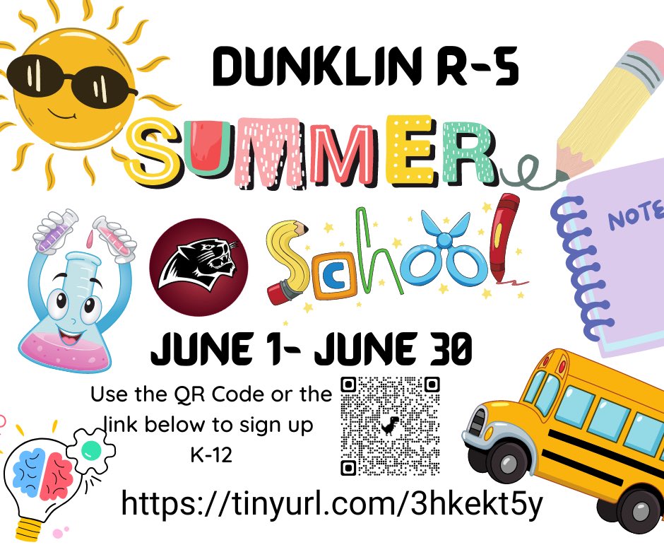 Summer school enrollment is open at Dunklin R-5 and we can’t wait! It’s going to be a fun summer! Don’t miss out! Sign up today! @BlackcatMatt @MsKatieDunlap @JoeFWillis @tracylewis22 @dix_stephanie