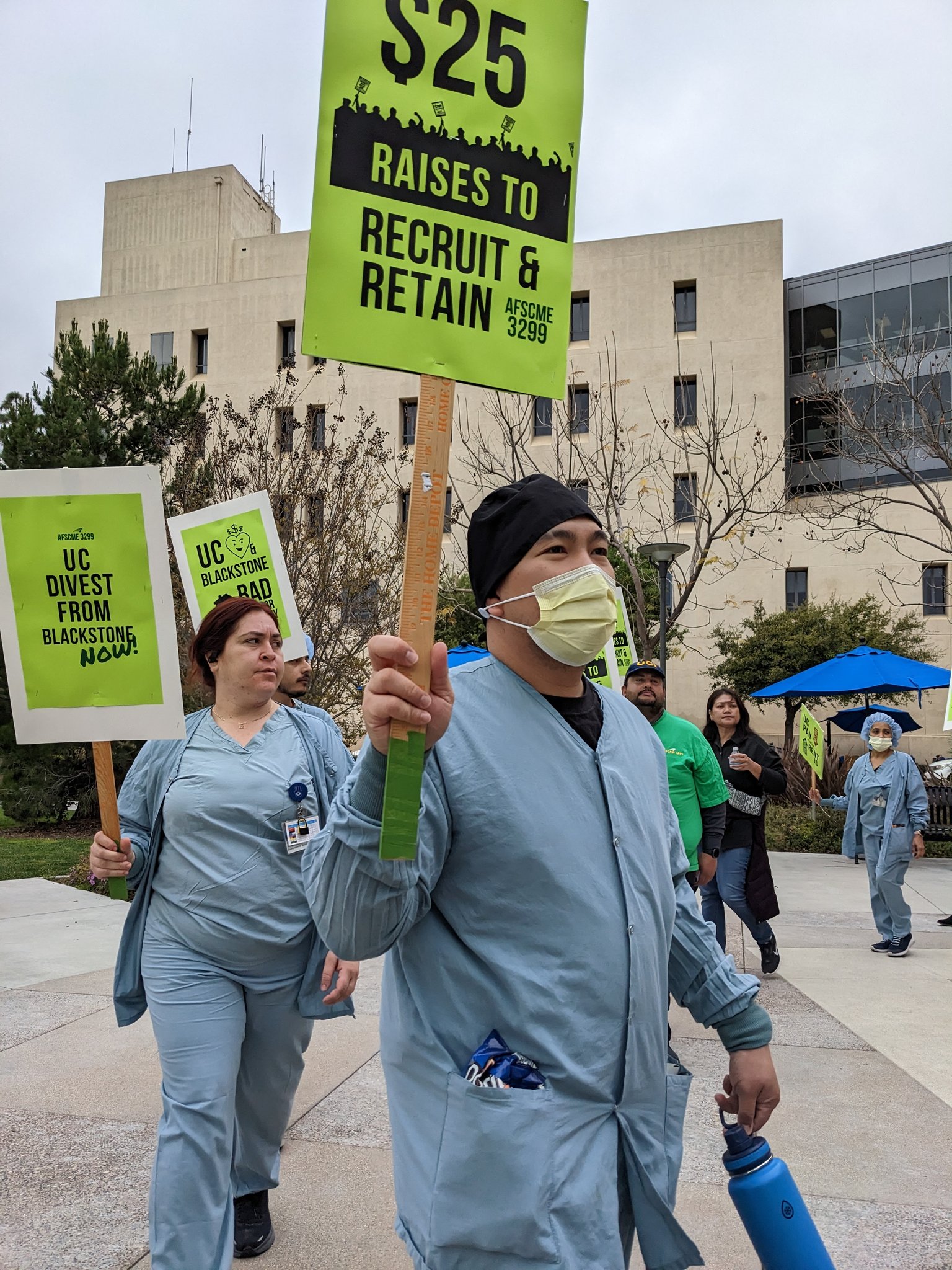 Picketing outside UC Irvine Douglas Hospital