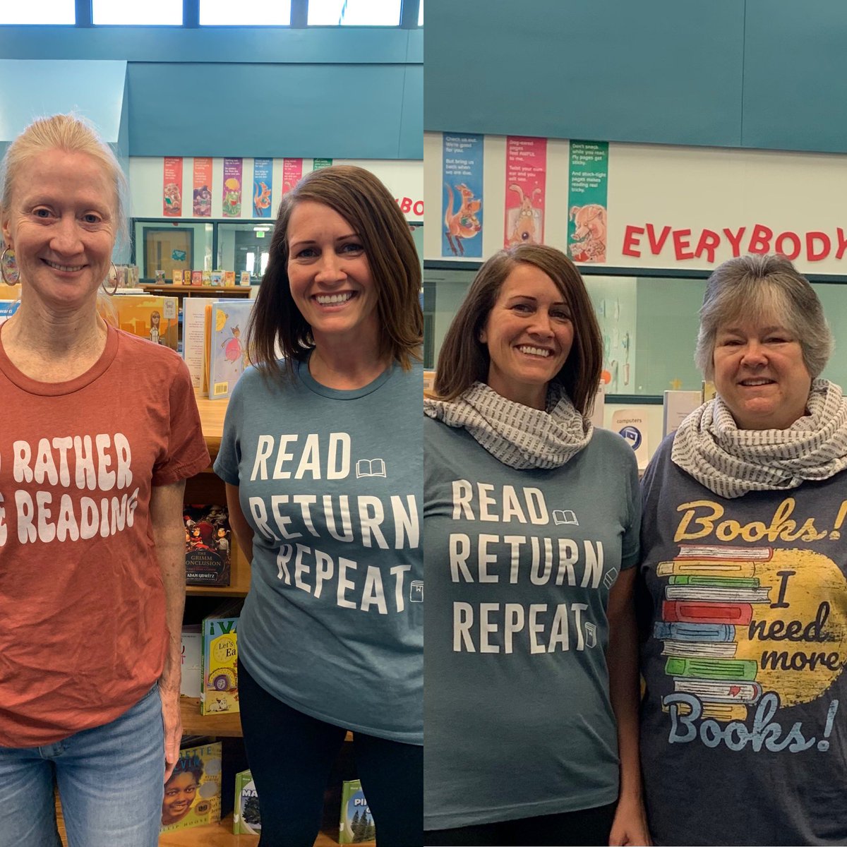 LibrarianTYi's tweet photo. Had a great, late, celebration of National School Librarian Day!  #hcpsslms #librarythreads #bookdropdrip #CelebrateHCPSS https://t.co/wrBZuJHOvW