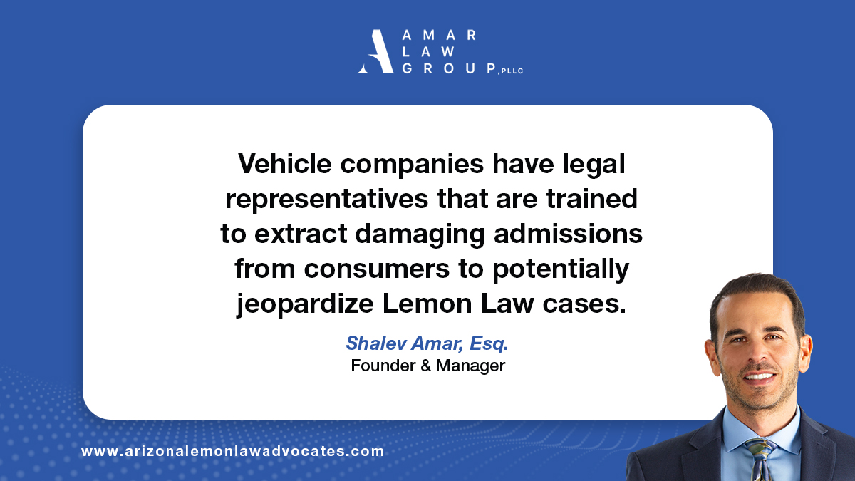 amarlawgroup's tweet photo. If you are pursuing a Lemon Law case, don't let the legal representatives of manufacturers manipulate you into making statements that could harm your claim.

For more Arizona Lemon Law information visit
https://t.co/GXAIo7oAPg

#amarlawgroup #ArizonaLemonLaw https://t.co/u4dV30Vj9a