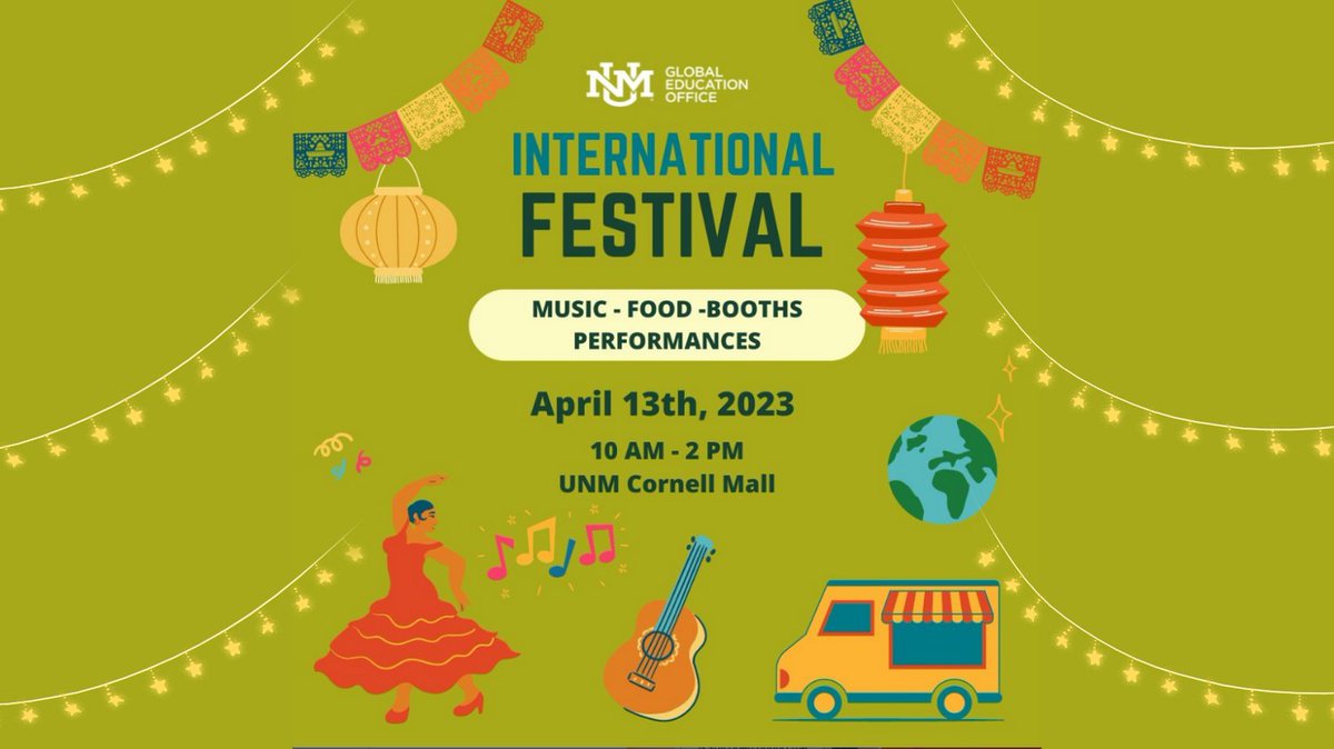 UNMLLC's tweet photo. Stop by the International Festival outside the SUB tomorrow (Thurs., April 13th) anytime between 10-2 for music, food, booths, and performances. The LLC will be there tabling to promote language learning! @UNM_Global
#globallobos
#languagelearning
#cultureandlanguage https://t.co/Gua6yHe8Vj
