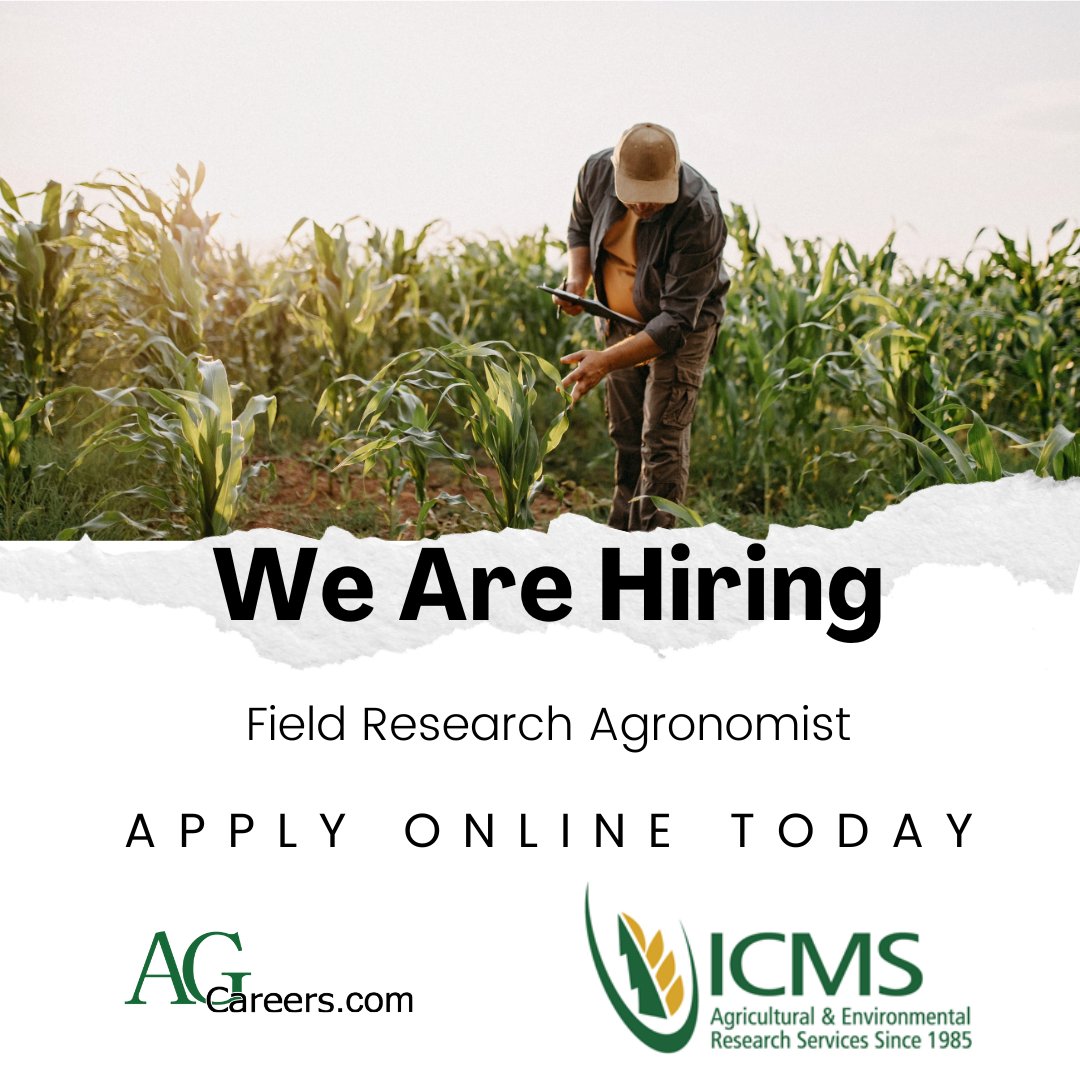 .<a href="/ICMS_Research/">ICMS</a> has an opening for a Field Research Agronomist! 

Opportunity of the candidate to specialize research focuses in fields of weed science, entomology, pathology or precision ag as they progress in the company.

Apply TODAY on #AgCareers: ow.ly/hk2y50NGYa4