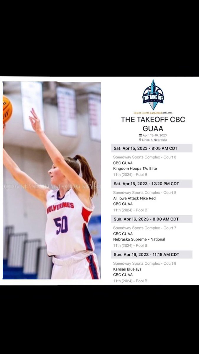 Reagan Lentell (@reaganlentell) on Twitter photo So excited to start playing with my CBC U17 GUAA team in Lincoln, NE! Here is my schedule for the weekend! <a href="/CBC_COBBClb/">CBC-Colorado Basketball Club</a> So excited to start playing with my CBC U17 GUAA team in Lincoln, NE! Here is my schedule for the weekend! <a href="/CBC_COBBClb/">CBC-Colorado Basketball Club</a>