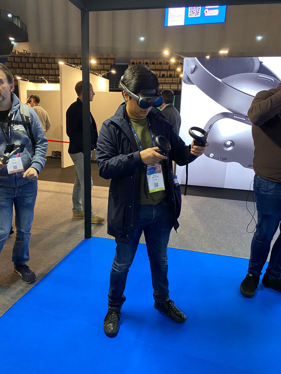 htcvive's tweet photo. Day one of #LavalVirtual2023 was an epic success! We had the chance to meet brilliant innovators and share our revolutionary immersive experiences. Catch us at booth A42 & join our XR discussion in the Conference Hall at 11:45 am CEST on Friday! #VIVEXRElite #VIVERSE #futureofXR https://t.co/epz7ij8aS4
