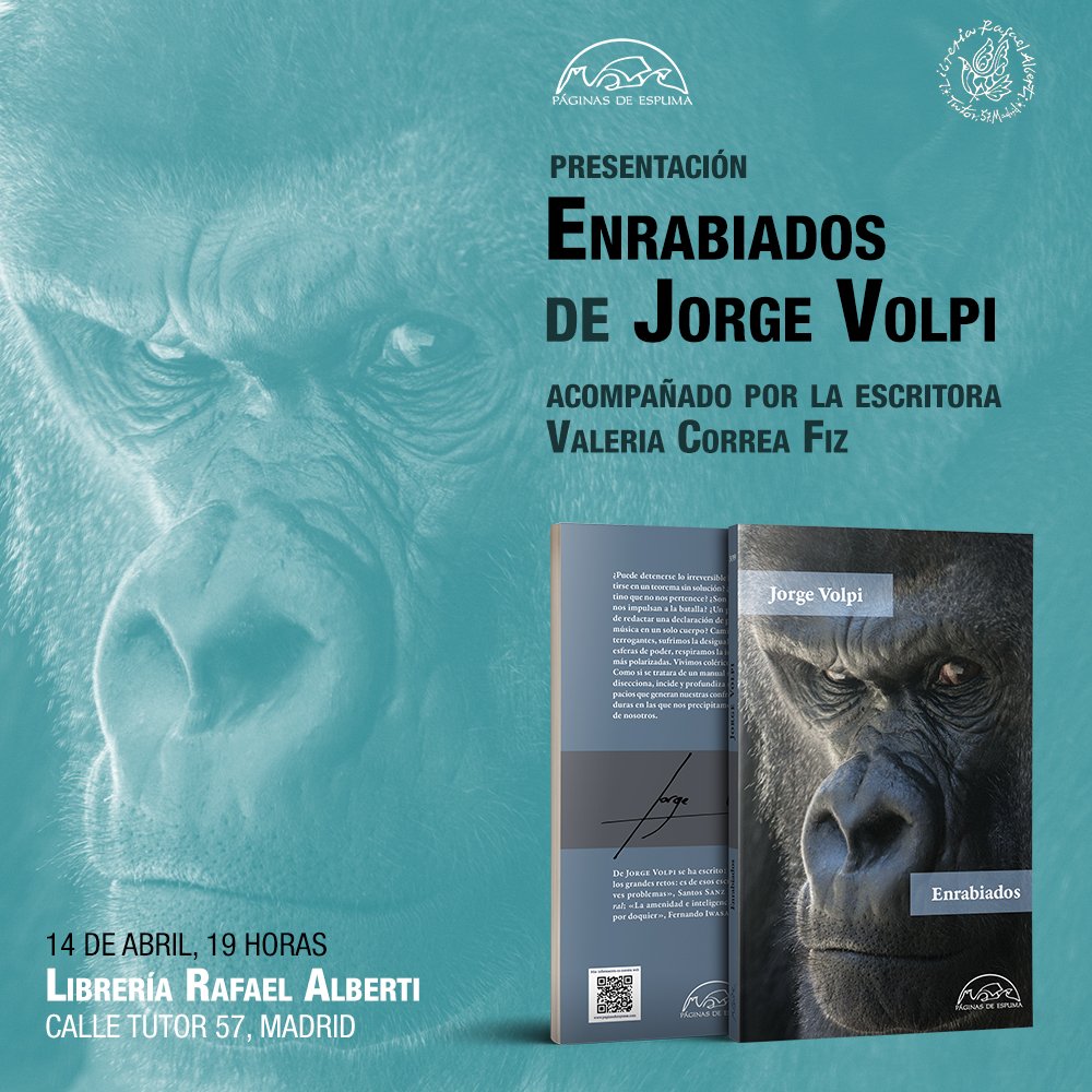 LibreriaAlberti's tweet photo. Aquí un gran plan en Alberti para el viernes: JORGE VOLPI (@jvolpi) viene a presentar su libro de cuentos 'Enrabiados'. Conversará con VALERIA CORREA FIZ (@ValeCorreaFiz). ¡Te esperamos!

🗓️⏳ Viernes 14 de abril, 19h https://t.co/tUi2bQho23