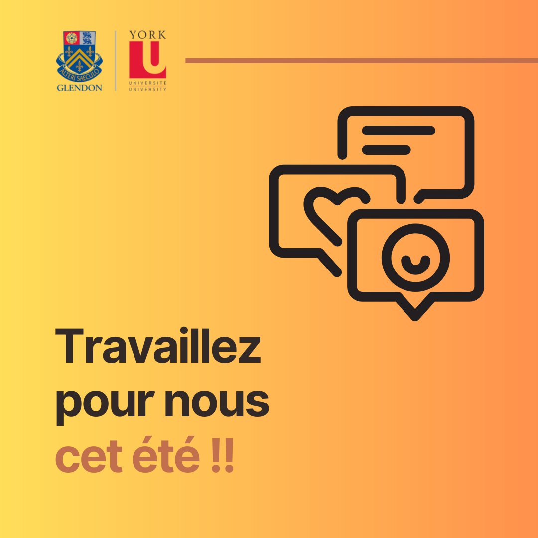 Les programmes de traduction et de communications embauchent un étudiant ou une étudiante bilingue pour promouvoir des évènements et des cours sur une variété de plateformes. Postulez dès aujourd’hui !
jobs-ca.technomedia.com/yorkuniversity/