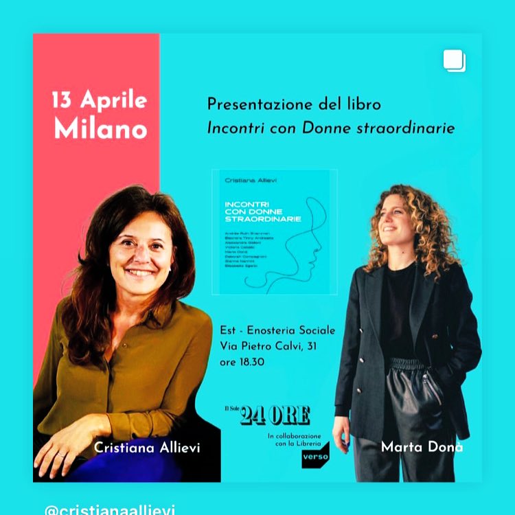Tra le cose belle di lavorare con i #libri ci sono sicuramente le #storie e gli #incontri, come questi di giovedì #13aprile alle 18.30 da Est - Enosteria sociale in via Pietro Calvi a #Milano, con Cristiana Allievi e Marta Donà. Vi consiglio di non mancare.