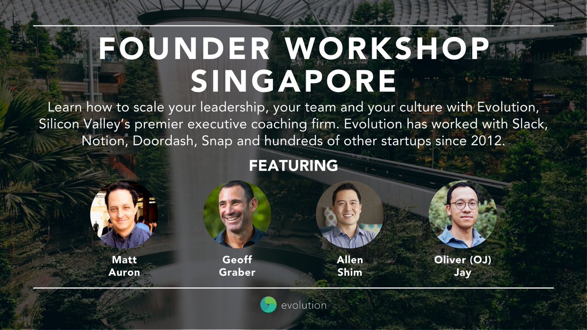 Evolution (@evolutionsvc) on Twitter photo Evolve and scale your leadership skills with our upcoming workshop for startup founders & leaders.
Ft. Evolution Founders <a href="/mattauron/">Matt Auron</a> & <a href="/geoffgraber/">Geoff Graber</a>, fmr <a href="/SlackHQ/">Slack</a> CFO <a href="/shimallen/">Allen</a> & fmr <a href="/asana/">asana</a> CRO Oliver Jay.
Where: Singapore
When: 4/24/23
Register below!
evolution.team/founder-worksh… Evolve and scale your leadership skills with our upcoming workshop for startup founders & leaders.
Ft. Evolution Founders <a href="/mattauron/">Matt Auron</a> & <a href="/geoffgraber/">Geoff Graber</a>, fmr <a href="/SlackHQ/">Slack</a> CFO <a href="/shimallen/">Allen</a> & fmr <a href="/asana/">asana</a> CRO Oliver Jay.
Where: Singapore
When: 4/24/23
Register below!
evolution.team/founder-worksh…