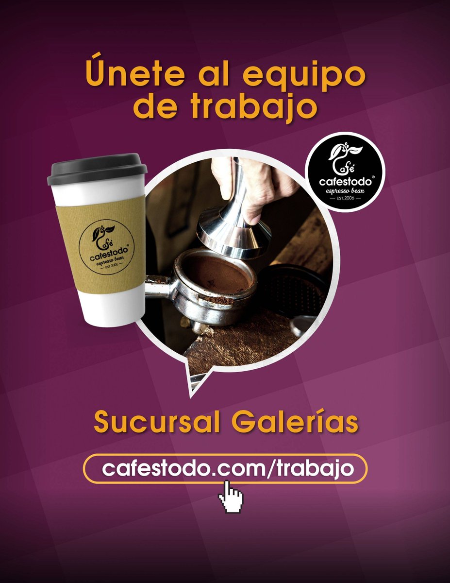 Únete a nuestro equipo como Barista, requisitos, mayoría de edad, sexo femenino, con disponibilidad de horario (tiempo completo 8 horas), ingresa a cafestodo.com/trabajo y llena el formulario... <a href="/cafestodo/">cafestodo</a> |Consiga un buen café! #Trabajo #Empleo #puertovallarta