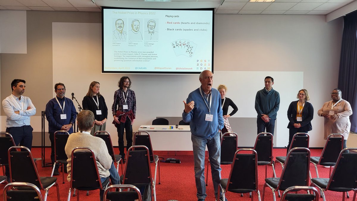 SilviaSimonR's tweet photo. Today, at @PcsTconference #pcst2023, with @miquelduran showed a funny and understanding way of explaining the last Nobel Prize in Physics, entangled photons! @MagSci and #ClowCore! Check at these 52 games with periodic table! https://t.co/9cWtPkwRsE https://t.co/9IKGQ0s7HR