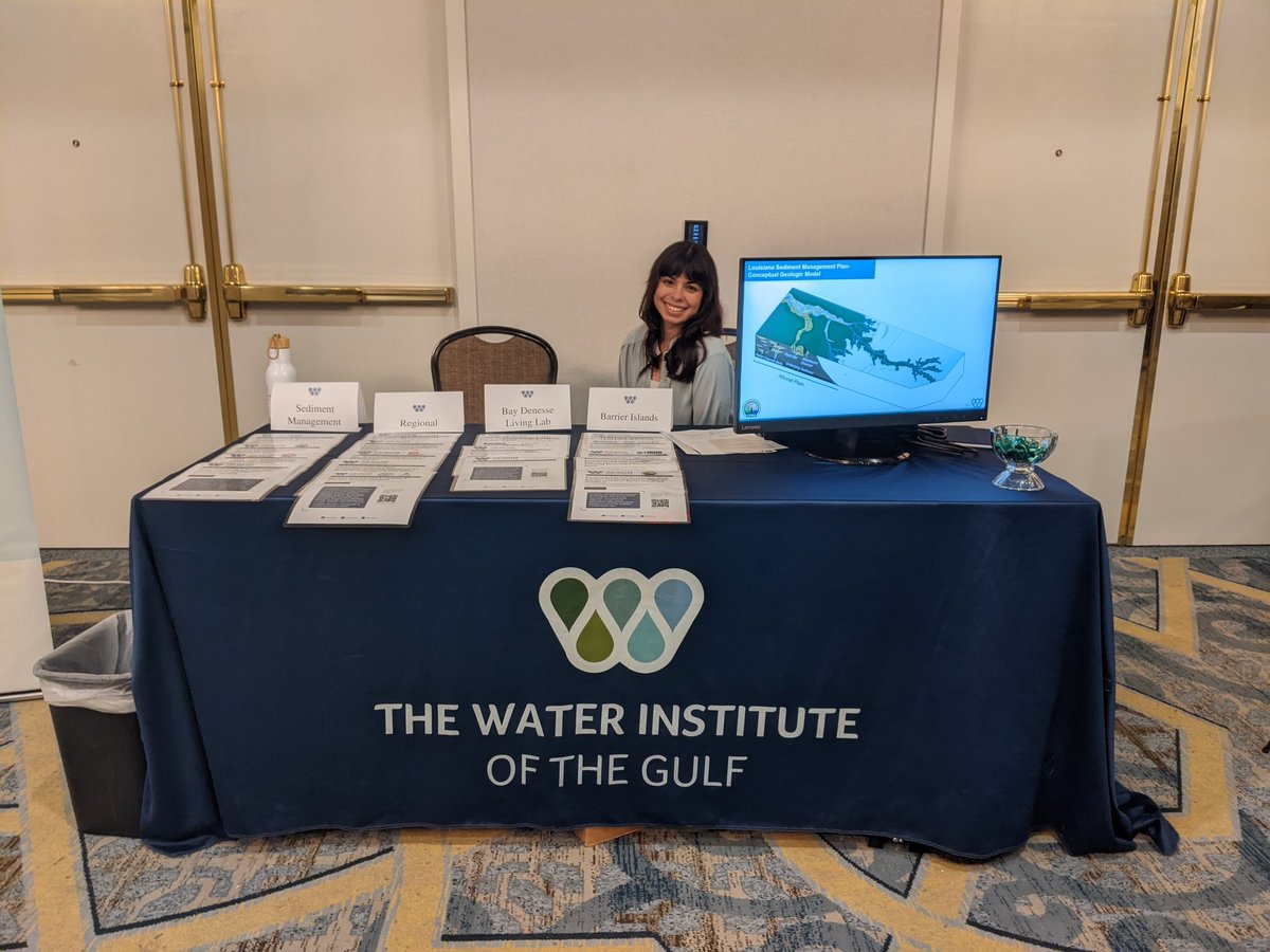TheH2OInstitute's tweet photo. Come see me, @SwirlingSands, and Maricel, @marbelbur at The Water Institute table in the poster hall! We have pens to go with the notebook you got this morning! #CoastalSediments2023 https://t.co/cS17unyQBn