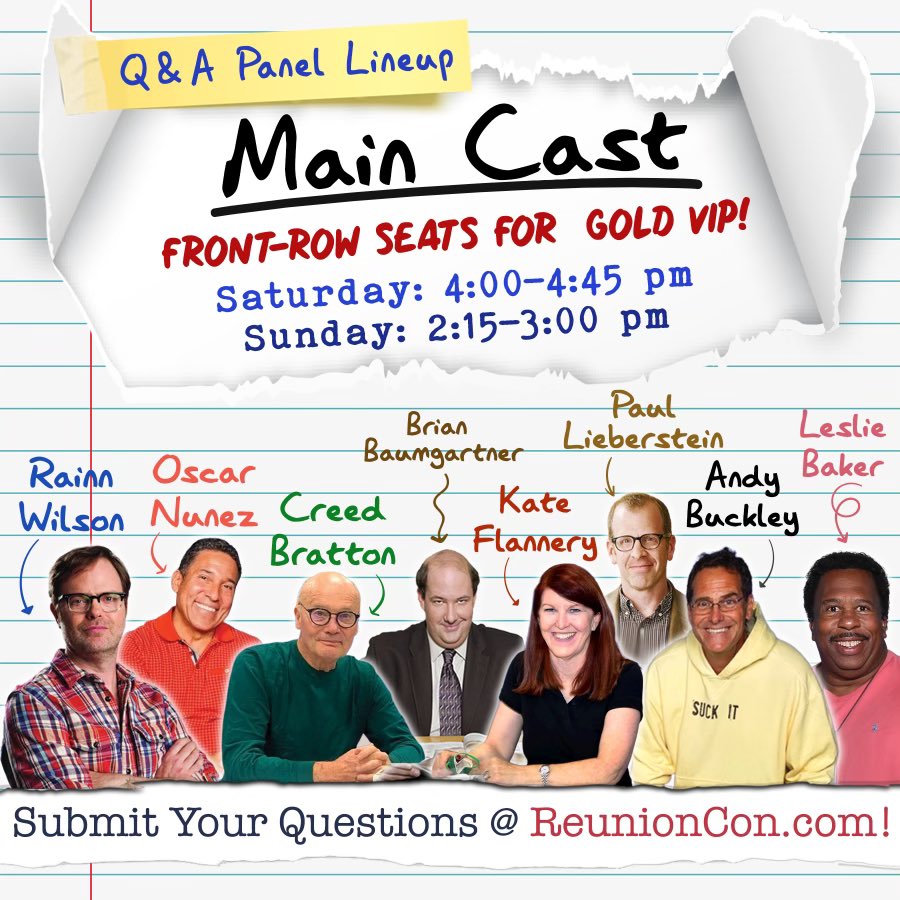 OfficeReunion's tweet photo. The Q&A Panel Interview Schedules are here and they are amazing!
#theofficereunion #theoffice #reunioncon #dundercon #theofficecon https://t.co/F86hsplMED