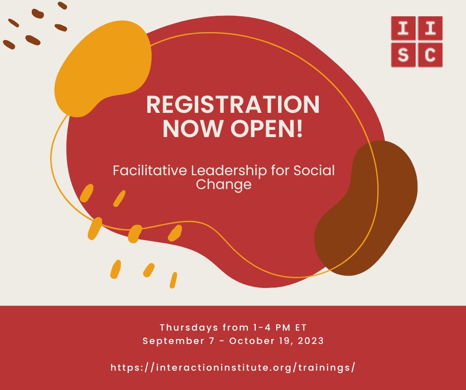 Our next offering of Facilitative Leadership for Social Change is now open for registration! 🎉Seats are already filling up fast so we invite you to check out the dates on our website and sign up soon if you're interested. interactioninstitute.org/trainings/