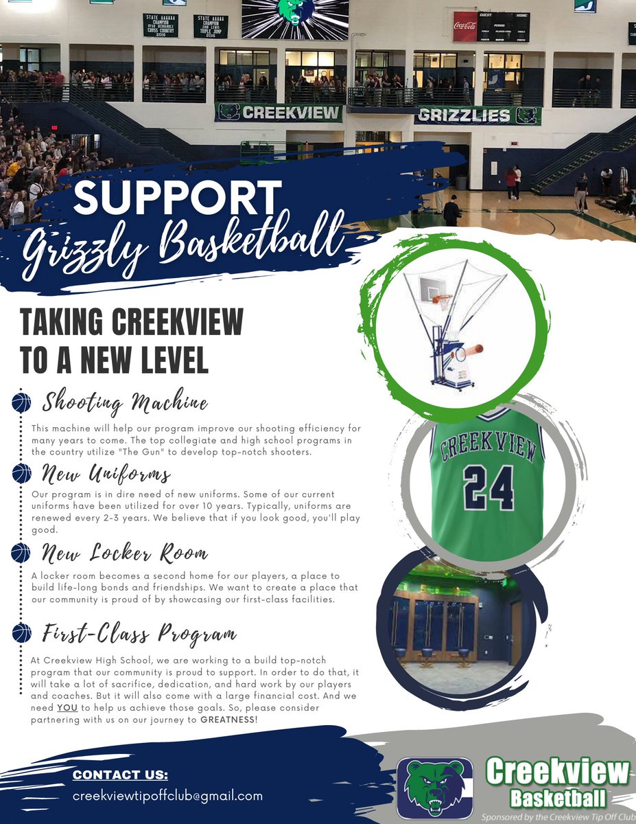 🚨🚨CREEKVIEW COMMUNITY🚨🚨

Can you help reach our goals?! Every little bit helps! Please contact us at:
creekviewtipoffclub@gmail.com 
to get more information and secure your spot for 2023-24 season!