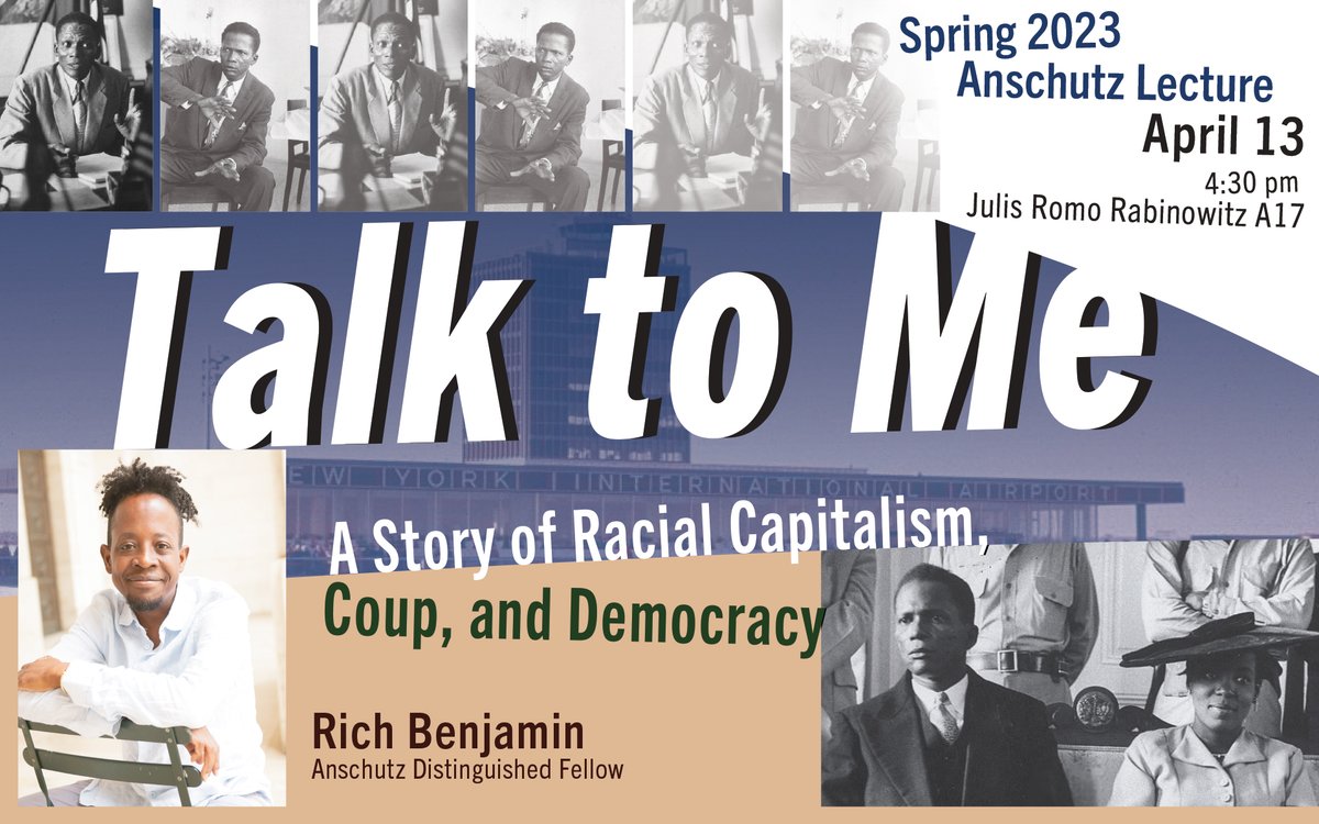Tomorrow, Apr 13 4:30 pm: @IAmRichBenjamin delivers the spring 2023 Anschutz Lecture, “Talk to Me: A Story of Racial Capitalism, Coup, and Democracy.” Limited copies of Benjamin's groundbreaking Whitopia available. Let us know you'll be there: effroncenter.princeton.edu/anschutz-lectu…