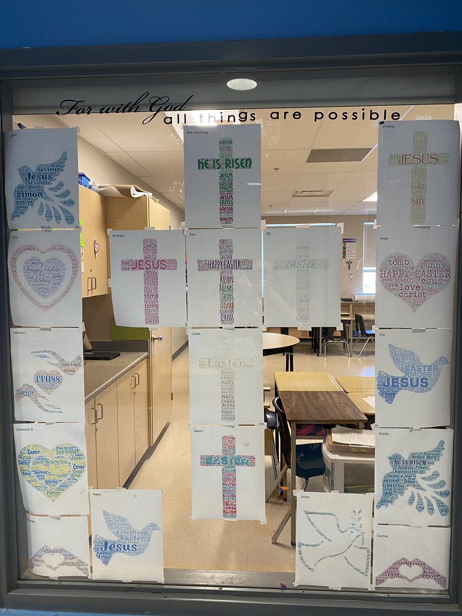 MrsManningSDC's tweet photo. He is Risen! Students created word art to recognize the important events of Holy Week and the Easter story #mycatholiceducation https://t.co/KDTNG36ldO