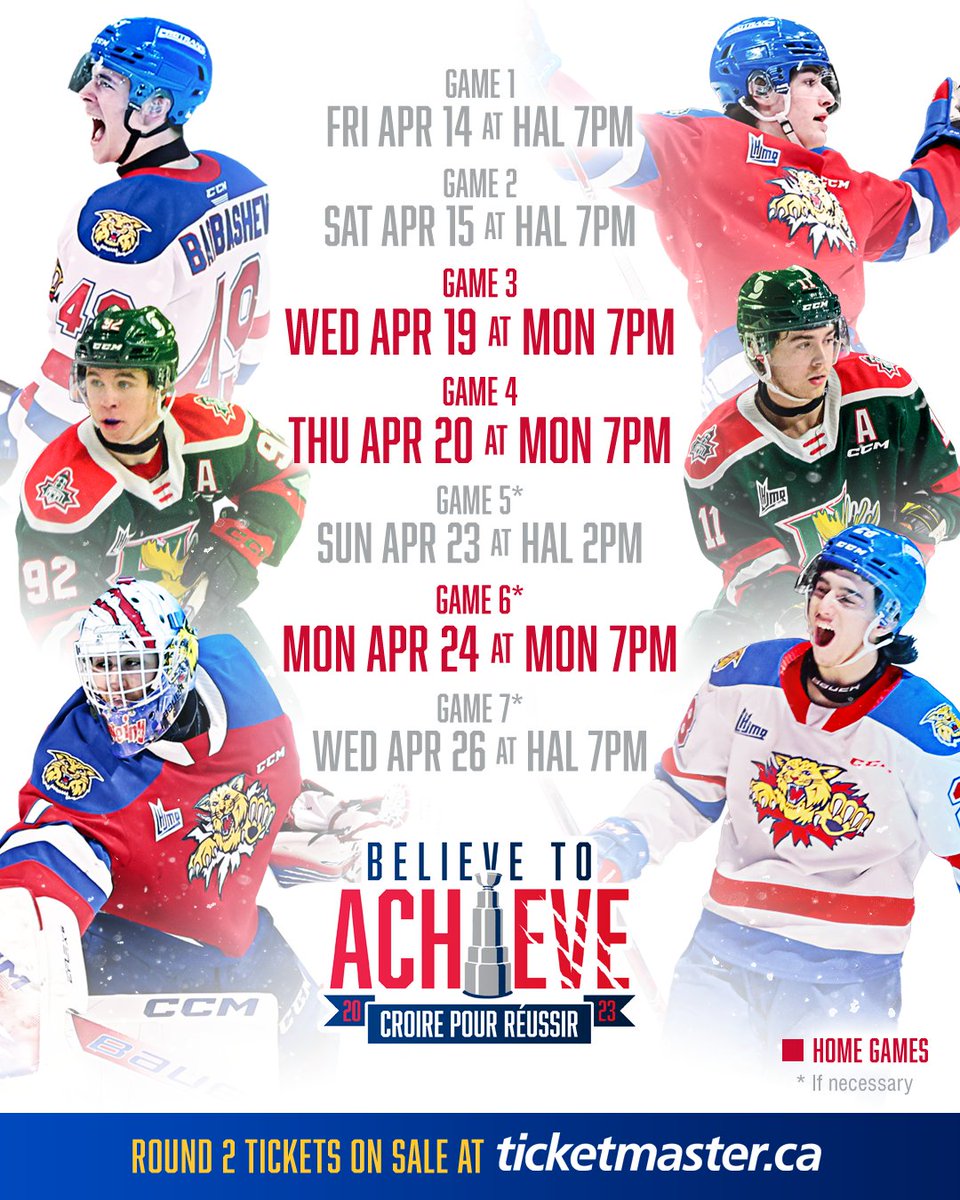Moncton-Halifax Round 2 schedule is set. Tickets for Wildcats home games on sale now: 
🎟️ bit.ly/411h1NN

L'horaire de la ronde 2 Moncton-Halifax est établi. Les billets pour les matchs à domicile des Wildcats sont en vente dès maintenant.

#BelieveToAchieve