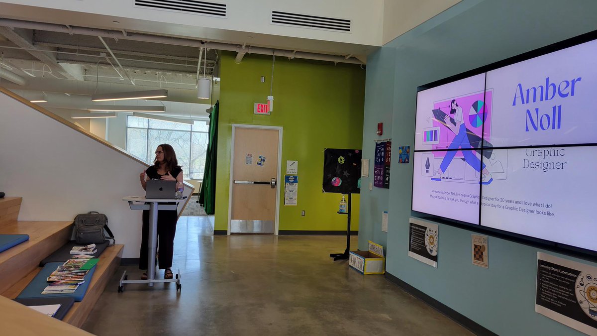 NKC_SAGE's tweet photo. MS SAGE Advanced Graphic Design and Photography students met graphic designer, Amber Noll, from the Mid-Continent Public Library.  She shared about her work in graphic design, challenges, successes and strategies for creative design.  @MCPLMO https://t.co/MhLV5EUf98