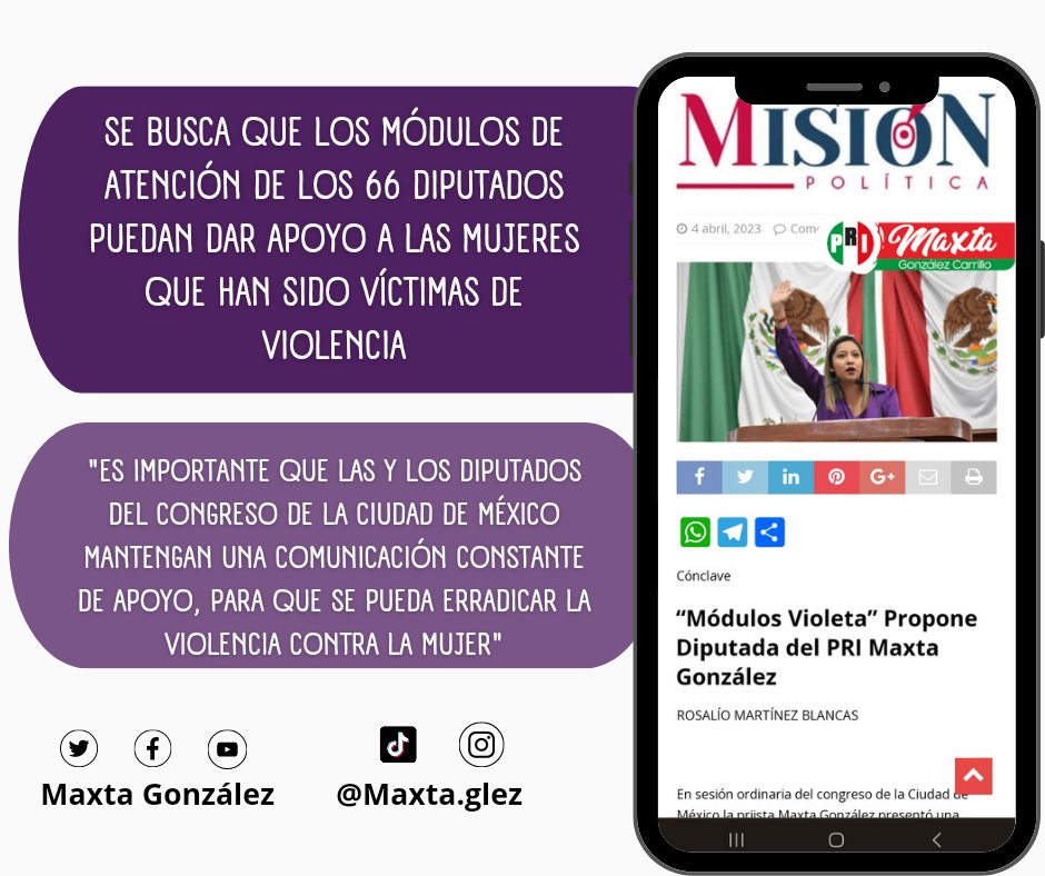 MaxtaGlez's tweet photo. La lucha contra la violencia a las mujeres es tarea de todos, es por eso que pretendo que los módulos de los diputados sean un apoyo para aquellas mujeres que lo necesitan.

Es tiempo  de poner todo nuestro empeño para que la violencia  disminuya día a día.

#TúDiputada @PRICDMX_ https://t.co/onm5dF8cqK