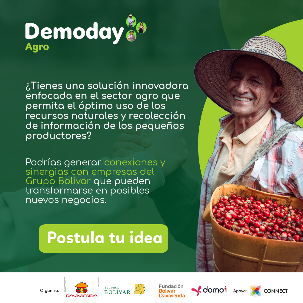 Social_Skin_'s tweet photo. En social skin creemos en el fortalecimiento del ecosistema, queremos compartirles esta convocatoria, participa en el #DemodayAgro. Grupo Bolívar está buscando soluciones para apoyar el sector agro. Más información: https://t.co/J1A1lT7ZhQ ¡Hoy último día para inscribirte! https://t.co/DPwAwBMe90