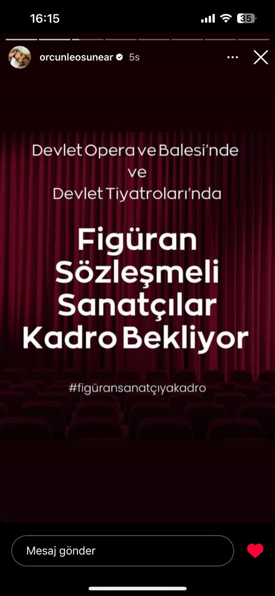 Sayın Cumhurbaşkanım,
Devlet Opera ve Balesi'ndeki Figüran Sözleşmeli opera,bale ve orkestra sanatçıları olarak ülkemizdeki sözleşmelilere verdiğiniz müjdeye dahil olmak istiyoruz.Sesimizi lütfen duyun. Bayram öncesi müjde bekliyoruz.
#figüransanatçıyakadro <a href="/tcbestepe/">T.C. Cumhurbaşkanlığı</a> <a href="/RTErdogan/">Recep Tayyip Erdoğan</a>