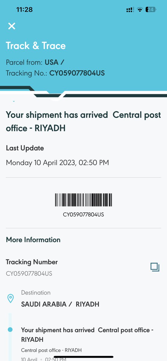 abuarhaamanees's tweet image. @SPL_CARE My shipment #CY059077804US has been stuck at the central post office in Riyadh for 2 days without any action. I've raised a complaint #1003564796 for delivery to Dammam. Please take urgent action as the package contains important certificates. Thank you.