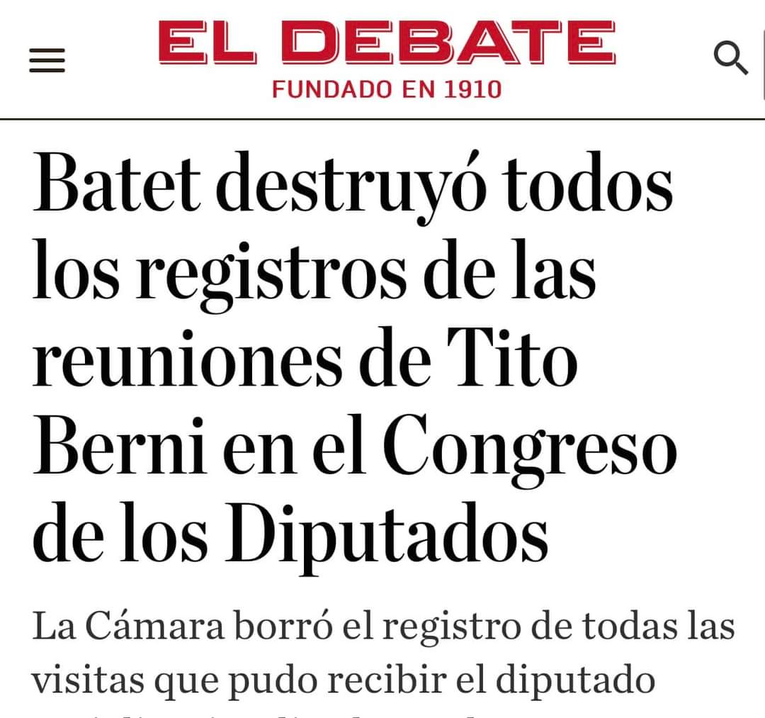 La presidenta socialista del Congreso de los Diputados primero permitió que el “Tito Berni” se llevara a su casa el teléfono y el iPad propiedad de la Cámara y después destruyó los registros de todas las visitas que recibió en las Cortes… ¿Cómo se llama a eso? ¿Encubrimiento?