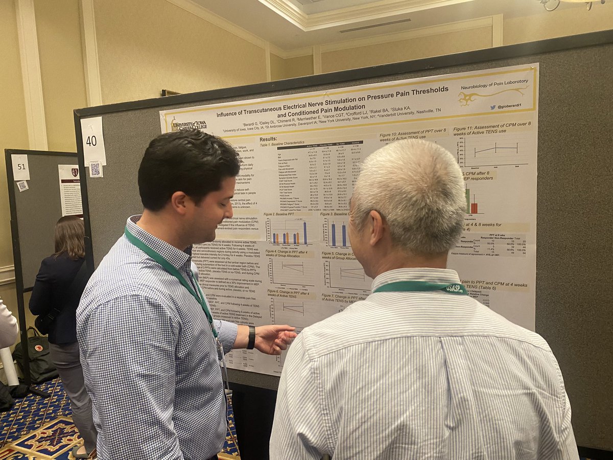 a2cps_pain's tweet image. #A2CPS investigator @gioberardi1 presenting his work on TENS for people with Fibromyalgia #USASP2023